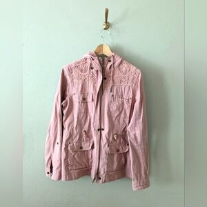 American Rag Lace Utility Hooded Button & Zip Jacket